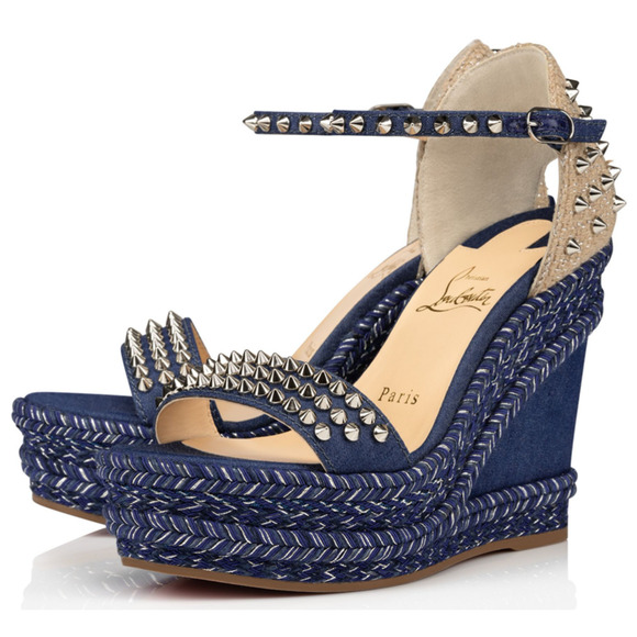 Christian Louboutin Madmonica 120 Blue Denim Platform Wedge Sandal Heel Pump 42 - Picture 1 of 12